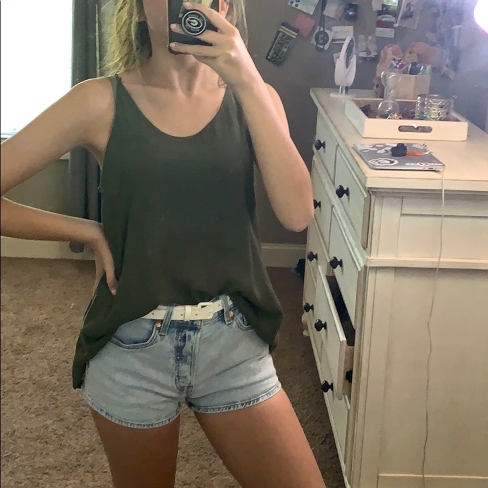 Army Green Tank Top with Lace Back Size S